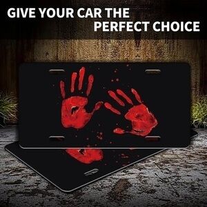 NWT Red Fingerprint in Dark Halloween Plate, Funny License Plate Cover